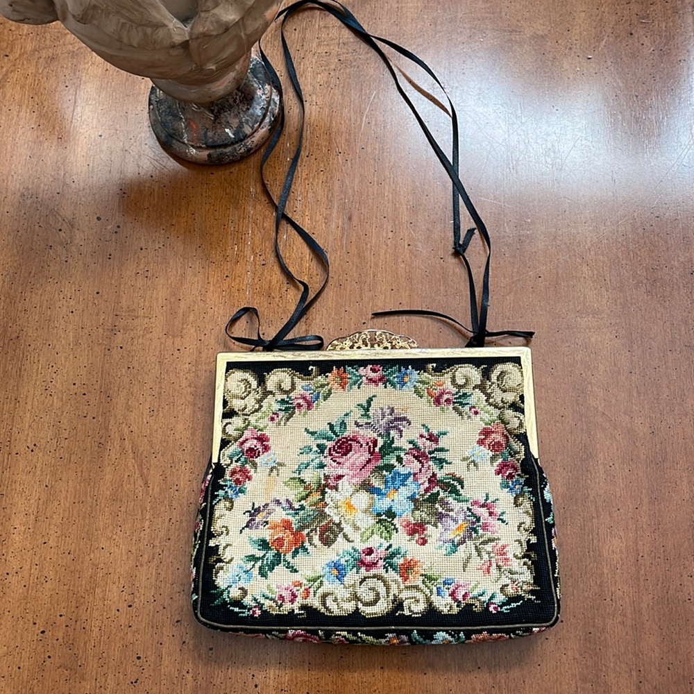 Austrian Micro Petit Point Floral Clutch Purse Vintage 1930’s